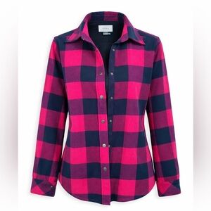 Orvis‎ Pink Navy Buffalo Plaid Flannel Shirt Snap Western Grunge Y2K- Medium